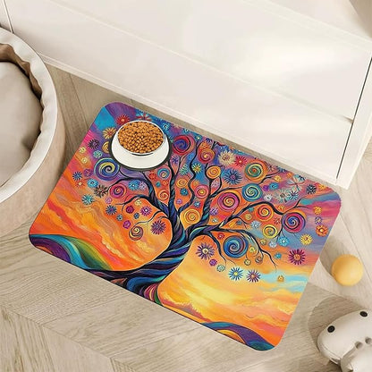 Abstract Tree Flowers Dog Food Mat by Unknown