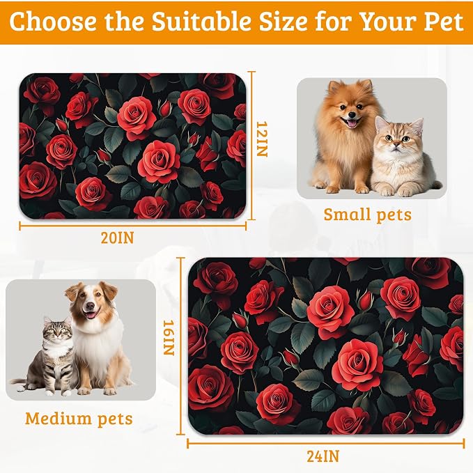 Retro Rose Feeding Mat, Non-Slip Rubber Backing Mat, Cat Dog Accessories - Image 6