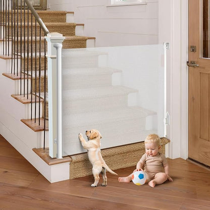 Retractable Baby Gate for Stairs, Automatic Tension, One-Hand Operation by Unknown