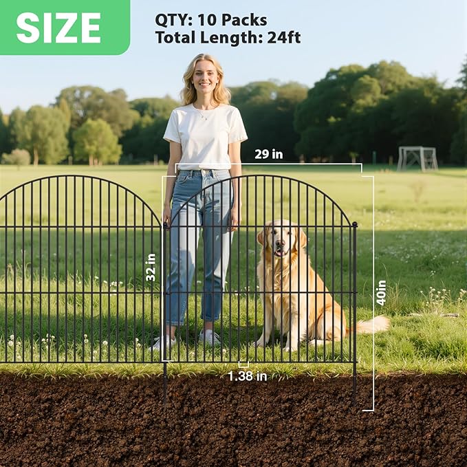 10Pcs No Dig Garden Fence, 32in/24ft Rustproof Metal Dog Fence Outdoor - Image 2