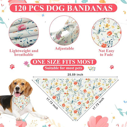 Reginary 120 Packs Spring Dog Bandanas Bulk Flower Dog Scarf Adjustable Holiday - Image 2