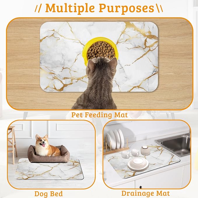 Abstract Marble Dog Food Mat, Quick Dry Dog Placemat Non Slip Rubber Backing - Image 7