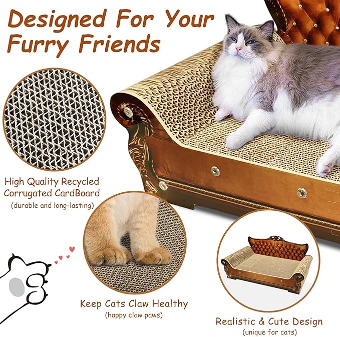 Luxury Cardboard Cat Scratcher Sofa Bed, Couch Shaped Scratching Board - Image 2