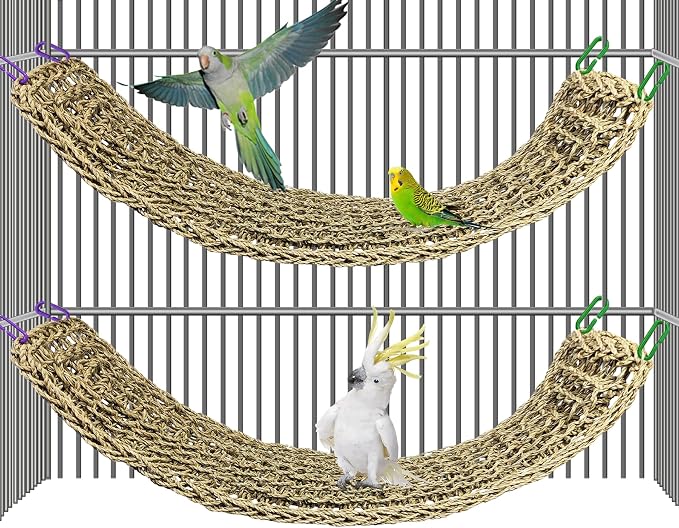 2Pcs Bird Seagrass Mat 30 × 7" Natural Grass Woven Net Hammock by Hamiledyi