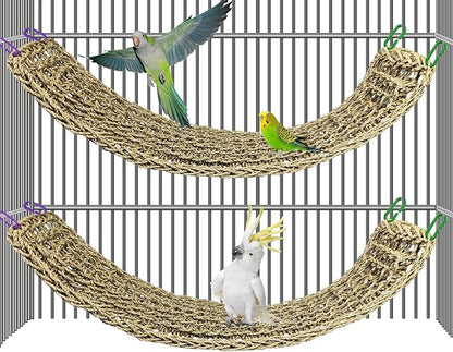 2Pcs Bird Seagrass Mat 30 × 7" Natural Grass Woven Net Hammock by Hamiledyi