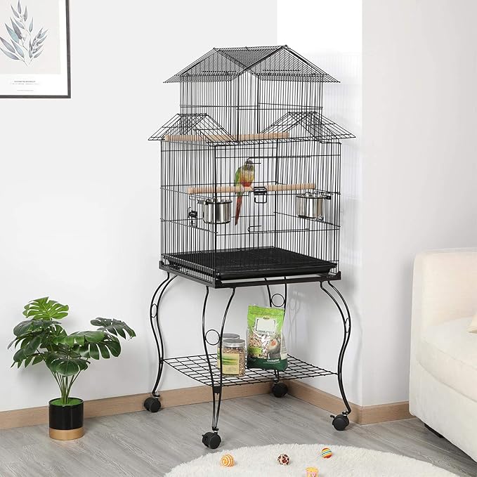 Yaheetech Budgie Cage 55-inch Rolling Standing Triple Roof Medium Parrot Cage - Image 3