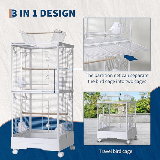 Garvee Small Bird Cage with Playground Stand, 44in White Travel Bird Cage - Image 2