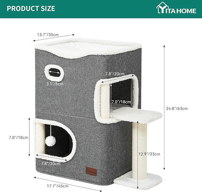 YITAHOME 2-Tier Cat House, Indoor Cat Cave Bed Playhouse, Cat Tunnels - Image 6