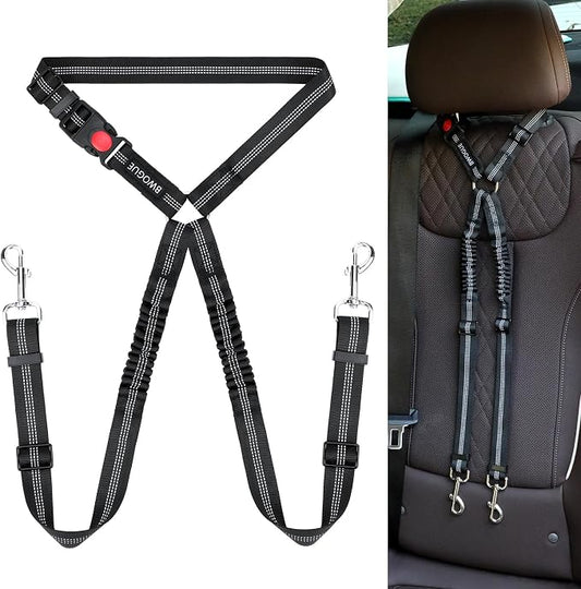 BWOGUE Double Dog Cat Seat Belts, Car Headrest Restraint Adjustable Travel Leash by BWOGUEPetHome