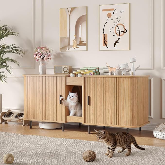 Double Litter Box Enclosure for 2 Cats, Large Indoor Cat House - Image 3