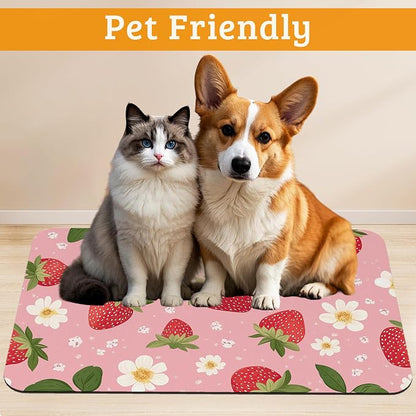 Dog Bowl Mat, Strawberry Pet Feeding Mat - Image 2
