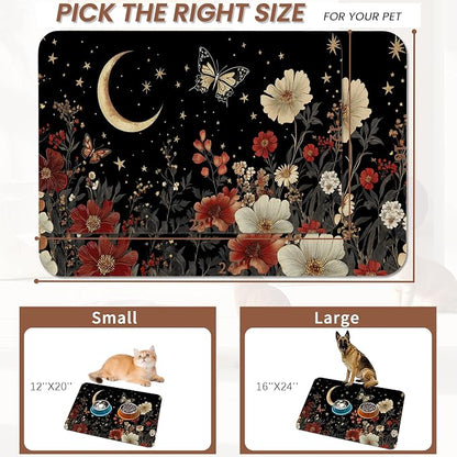 Moon Butterfly Pet Feeding Mat, Vintage Garden Luxury Absorbent Quick-Dry Cat - Image 2