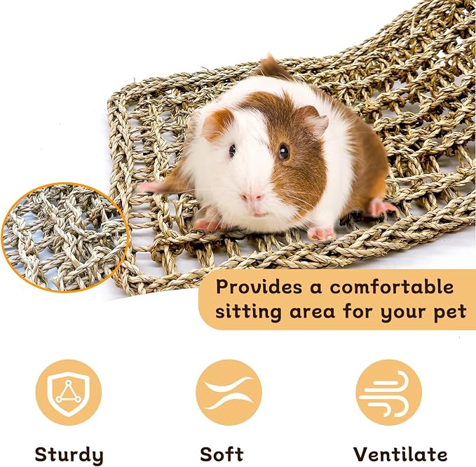 2Pcs Bird Seagrass Mat 20.5×8'' Natural Grass Woven Net Hammock Hanging on Cage - Image 5