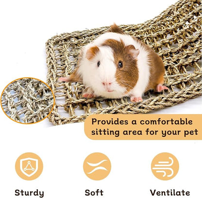 2Pcs Bird Seagrass Mat 20.5×8'' Natural Grass Woven Net Hammock Hanging on Cage - Image 5