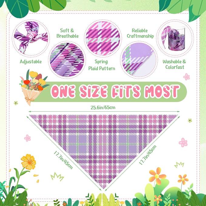 Sweetude 60 Pcs Spring Plaid Dog Bandanas Bulk Spring Pet Scarf Bibs Adjustable - Image 3