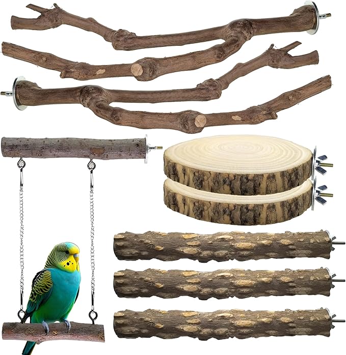 8pcs Natural Bird Perches for Cage, 5.9“ Small Wood Bird Perch for by CAMATET