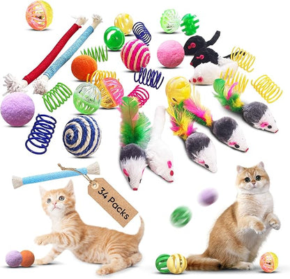 Cat Toys for Indoor Cats, 34 Packs Interactive Cat Toy Set by YULOYI