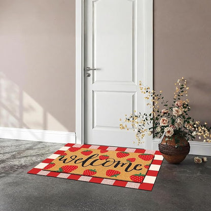 Tinideya 2 Pcs Strawberry Door Mat Fruit Pattern Design Welcome Non Slip Coir - Image 8
