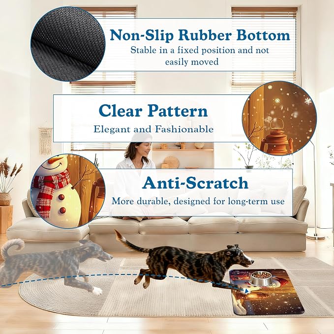Chirstmas Gifts Dog Cat Food Mat, Cute Snowman Absorbent Waterproof Placemat - Image 4