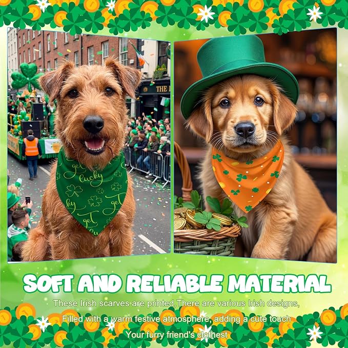 Abbylike 50 Pcs St Patrick's Day Dog Bandanas Bulk Green Shamrocks Bandanas - Image 4