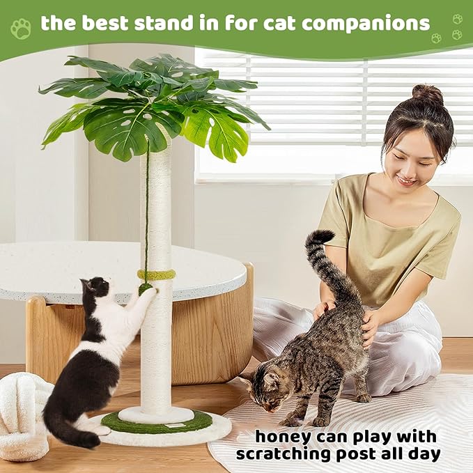 Meowoou Cat Scratching Post for Space-Saving, 35” Tall Modern Monstera 3 Layer - Image 3
