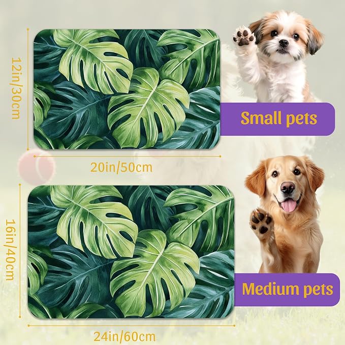 Tropical Palm Leaves Pet Feeding Mat, Absorbent Quick-Dry Dog Cat Bowl Mat - Image 2