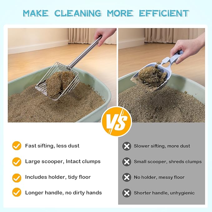 Metal Cat Litter Scoop with Holder Stainless Steel Kitten Poop Scooper - Image 2
