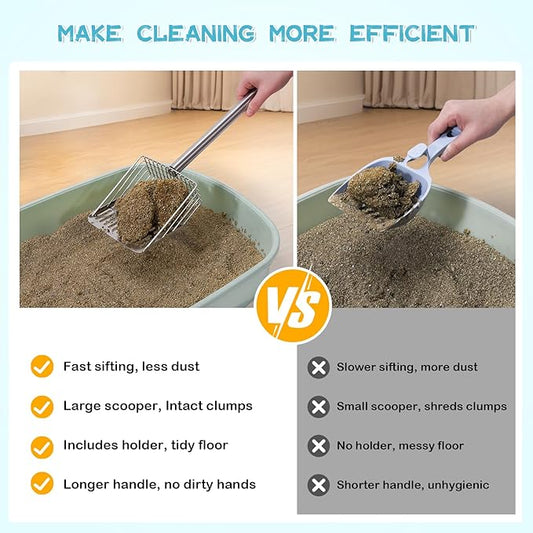 Metal Cat Litter Scoop with Holder Stainless Steel Kitten Poop Scooper - Image 2
