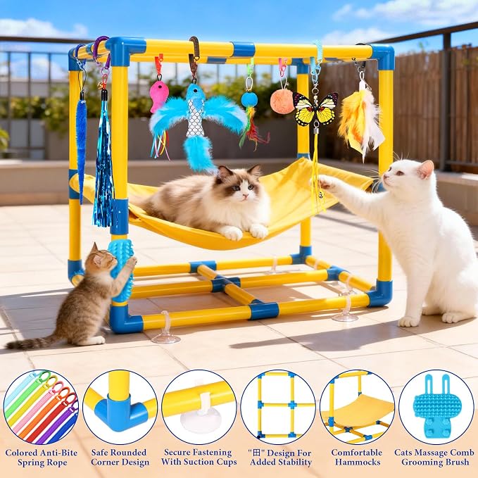Cat Jungle Gym With Hanging Interactive Toys, Hammock Cat Activity Center - Image 3