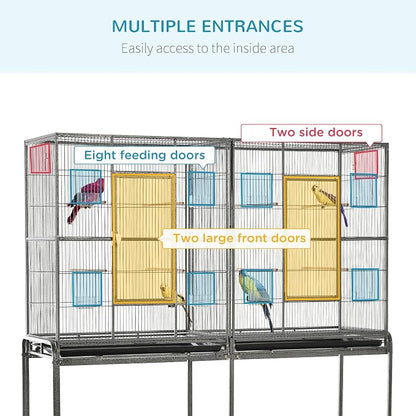 PawHut 65" Double Rolling Metal Bird Cage - Image 4