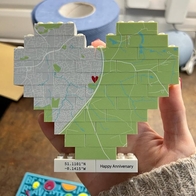 NAZENTI Personalised Map Print Heart Building Block, Wedding Present, - Image 5