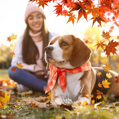 Abbylike 50 Pcs Orange Plaid Dog Bandanas Bulk Check Pattern Bandanas - Image 5