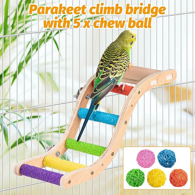 Hamiledyi Nature Wooden Bird Ladder Pet Parrots Climb Bridge Exercise Stands - Image 4