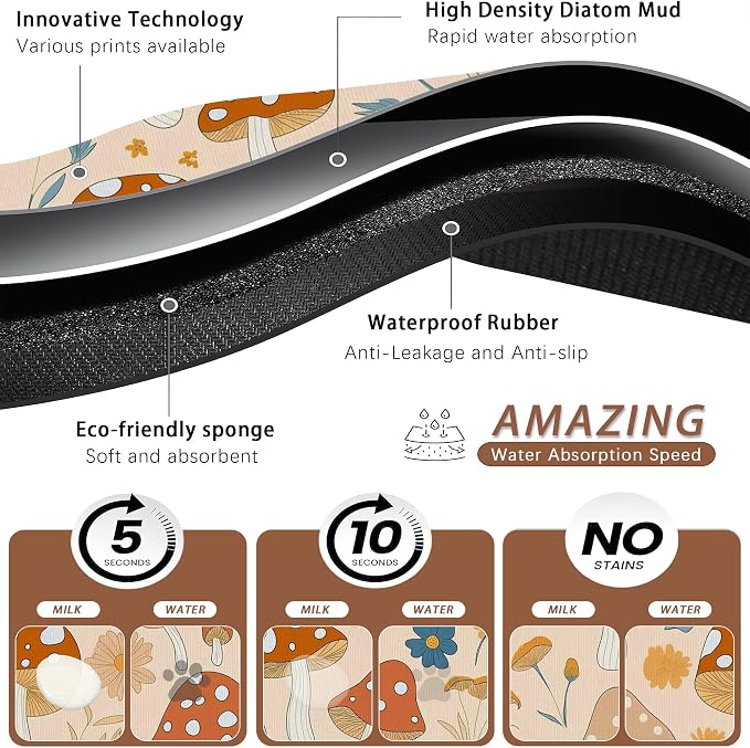 Cute Mushroom Flower Dog Cat Food Mat, Absorbent Pet Feeding Mat - Image 3