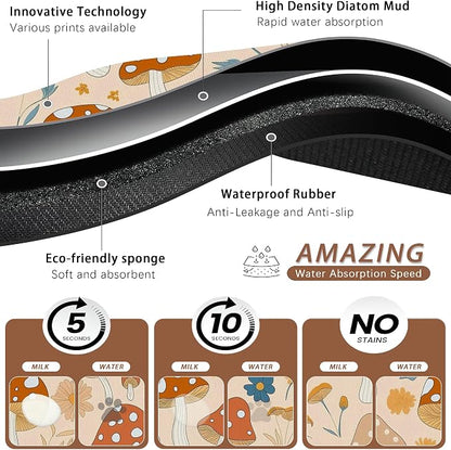 Cute Mushroom Flower Dog Cat Food Mat, Absorbent Pet Feeding Mat - Image 3