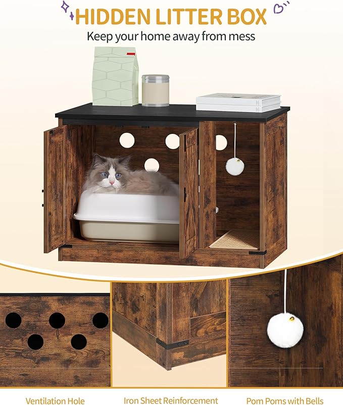 Cat Litter Box Enclosure, Hidden Litter Box Cabinet Furniture - Image 4
