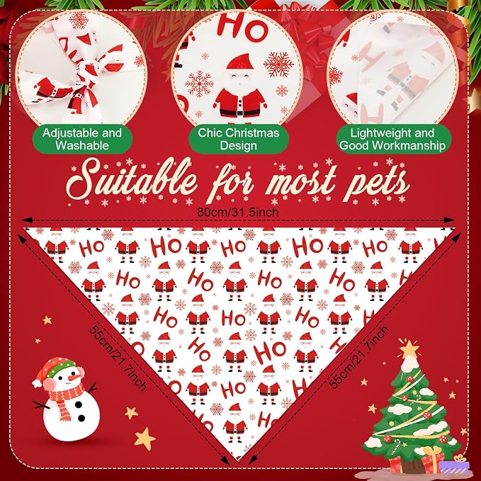 Chunful 100 Pieces Christmas Dog Bandanas Bulk Red and White Xmas Bandanas - Image 3