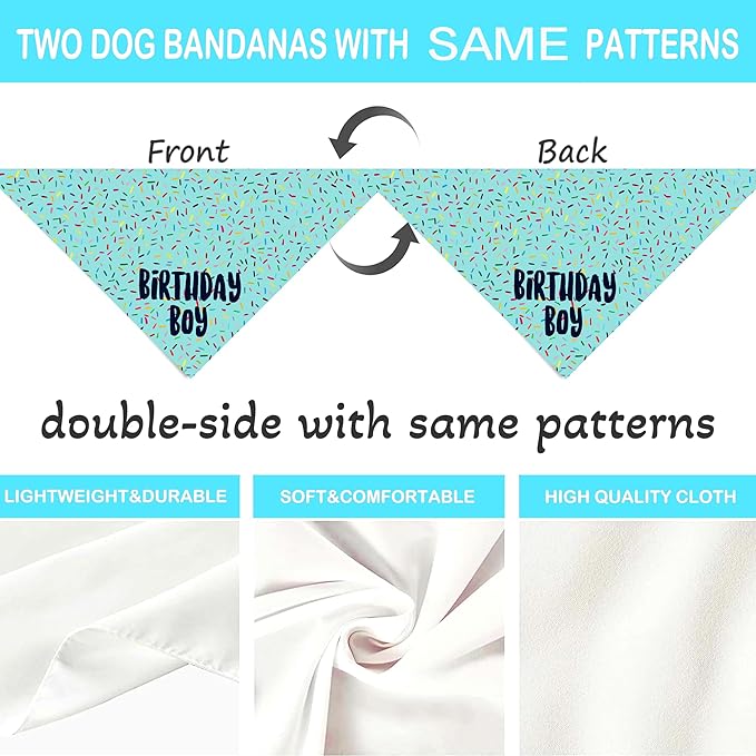 Birthday Boy Dog Bandanas 1 Pack, HBD Pet Scarves - Image 7