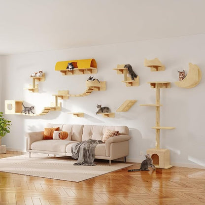 20-in-1 Cat Wall Shelves, Wall Mounted Pet Furniture w/Plush Fabric, Cat - Image 8