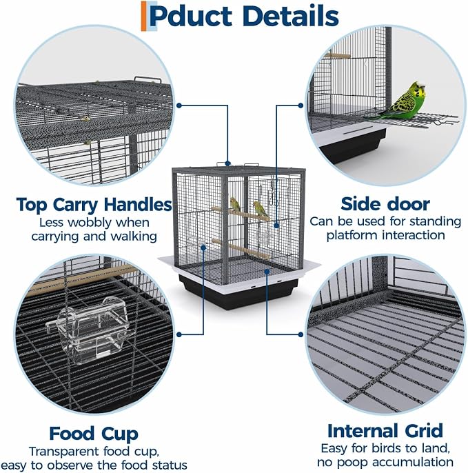 Garvee Small Bird Cage with Playground Stand, 20 Inch High Travel Bird Cage - Image 5