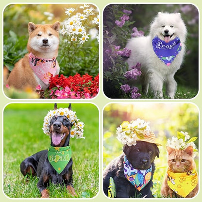 Chunful 50 Pcs Spring Dog Bandanas Bulk Flora Dog Bandanas Pet Triangle Scarf - Image 2