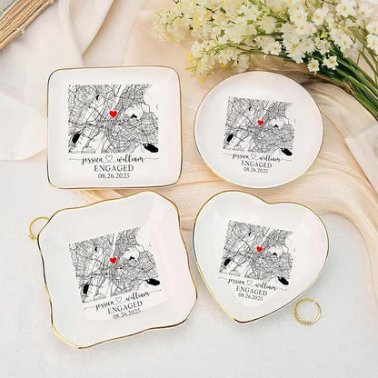 Custom Location Map Engaged Ring Dish Engagement Gift, Jewelry Tray Gifts - Image 3