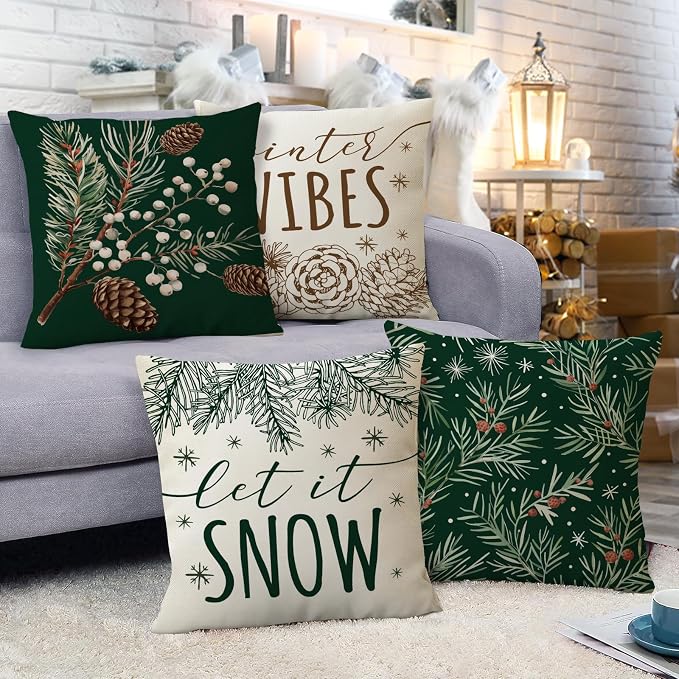 Fahrendom Winter Vibes Green Decorative Throw Pillow Covers 18 x 18 Set of 4 - Image 6