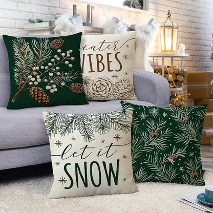 Fahrendom Winter Vibes Green Decorative Throw Pillow Covers 18 x 18 Set of 4 - Image 6