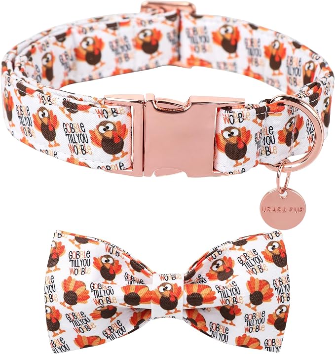 Thanksgiving Dog Collar with Bow Tie, Turkey Cotton Bowtie Collar by UPURARAPUP