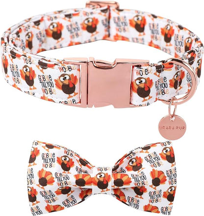 Thanksgiving Dog Collar with Bow Tie, Turkey Cotton Bowtie Collar by UPURARAPUP