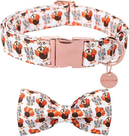 Thanksgiving Dog Collar with Bow Tie, Turkey Cotton Bowtie Collar by UPURARAPUP