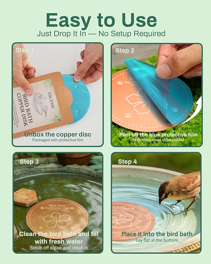 Bird Bath Purification Disk Pure Copper Outside Winter Solar Power Birdbath - Image 6