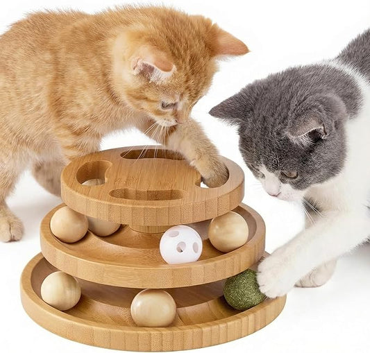 Cat Ball Track Toy with Puzzle Top and DIY Bell, Wooden Cat Toys by Zomisia