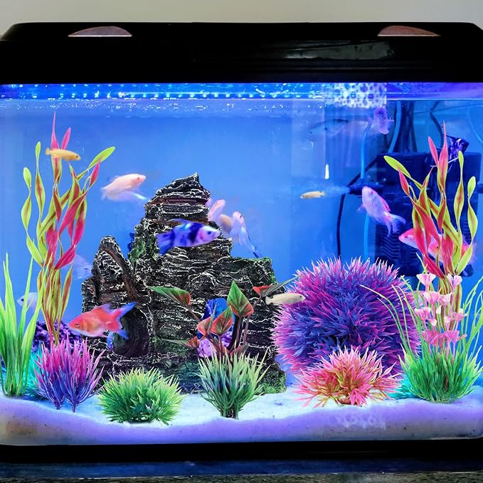 10pcs Aquarium Artificial Plastic Plants Decorations and Rock Cave Decor Set - Image 8